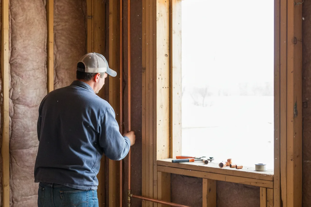 Licensed plumber running new copper supply lines in a Granville home