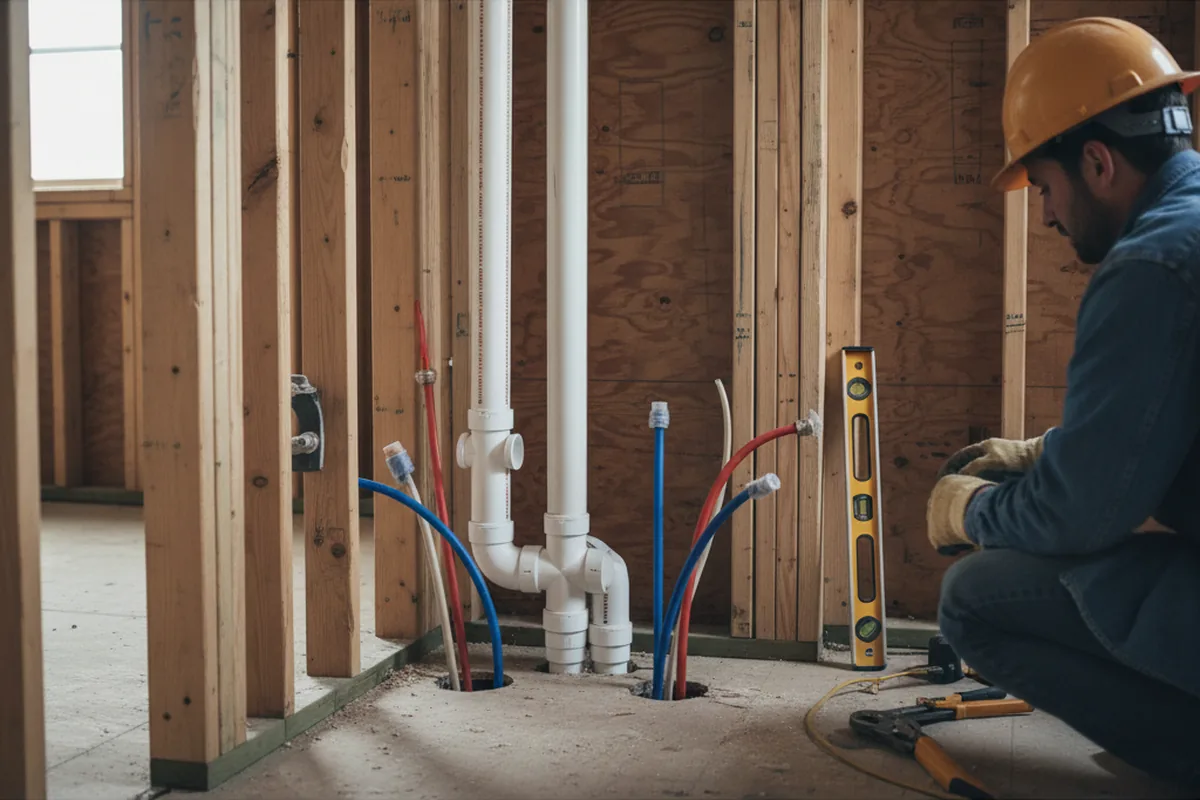 Drain and supply rough-in during Drain Cleaning in Granville